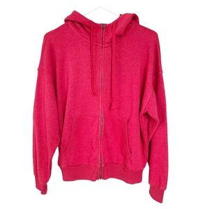 American Eagle Women Red Fleece Zip Up Hoodie